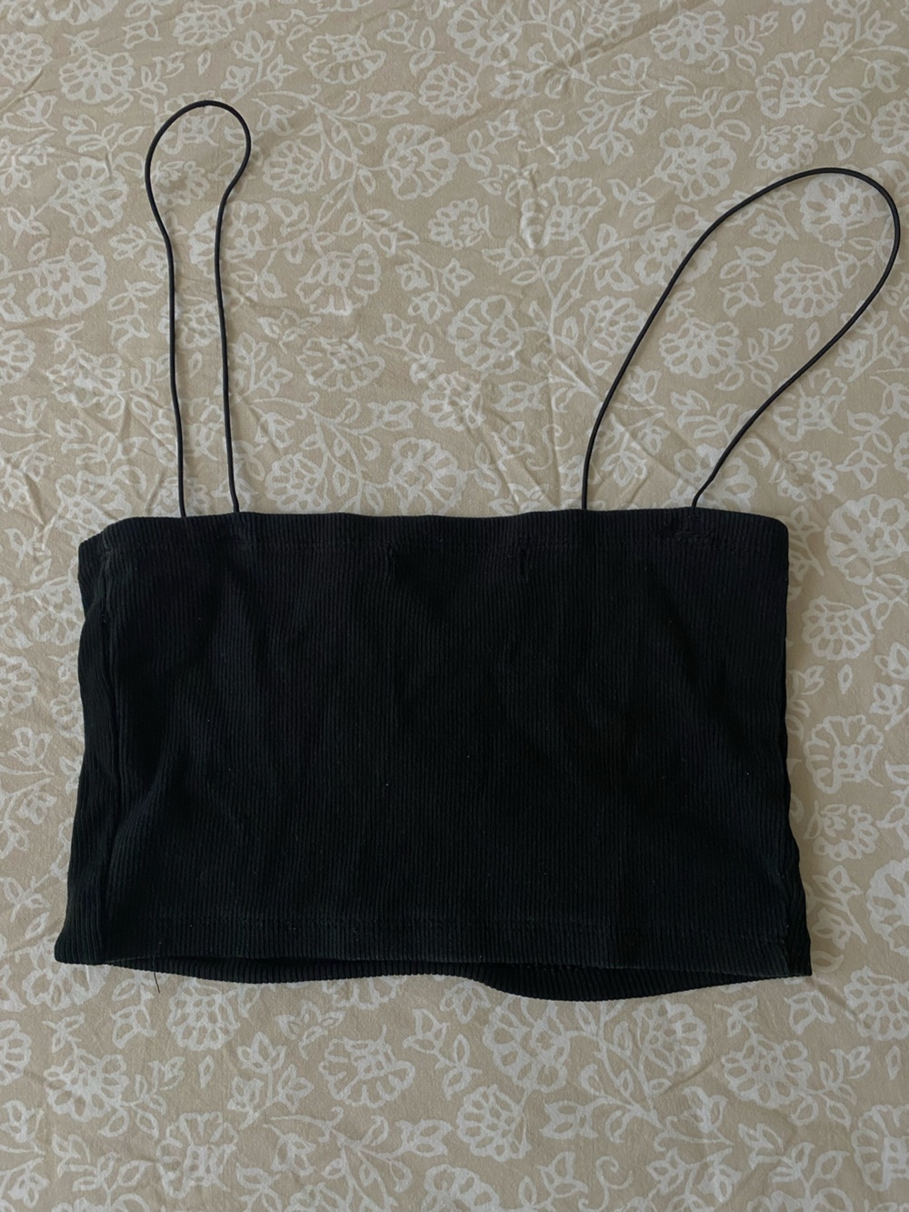 Pull&Bear Black Ribbed Spaghetti Strap Crop Cami